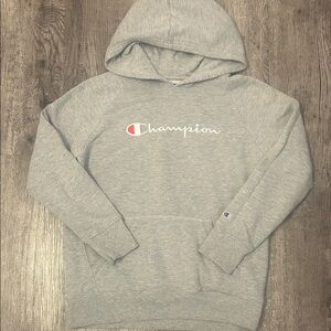 Champion Light Gray Script Logo Pullover Hoodie